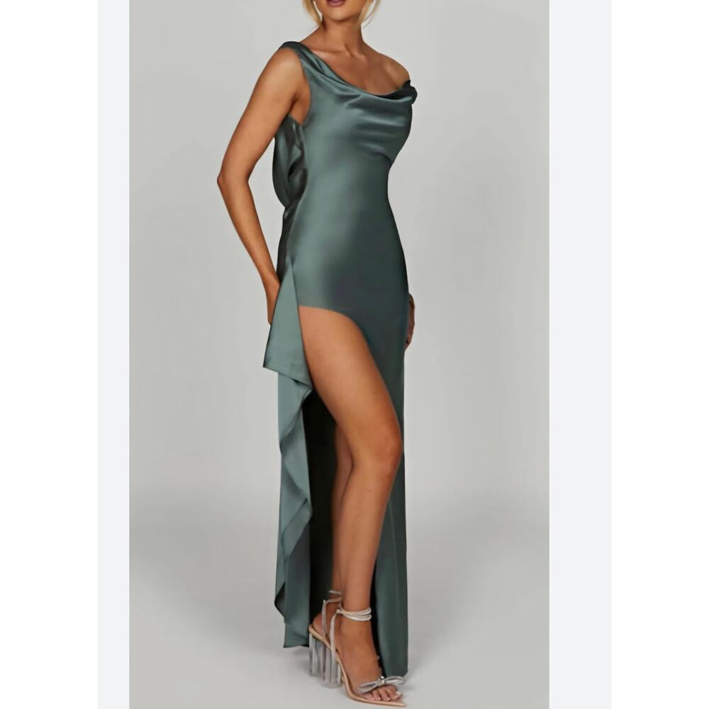 NWT Babyboo Marilyn age Green Satin Cowl Neck Maxi Dress Medium